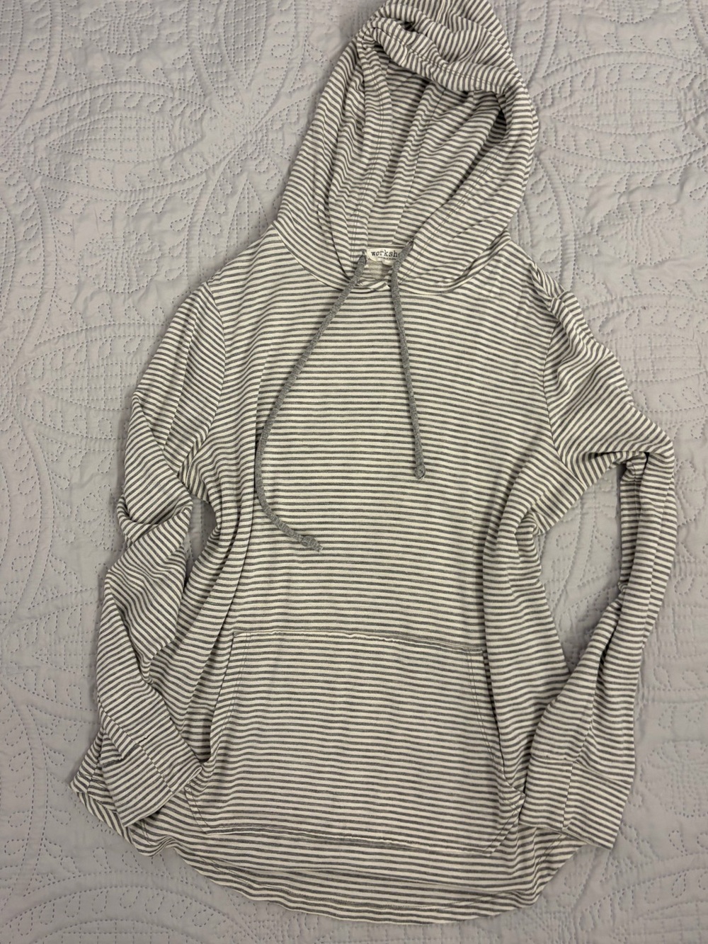 Workshop Republic Clothing Grey & White Striped Hooded Pullover